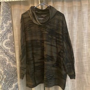 Camo-ish style cowl neck cross front sweater.